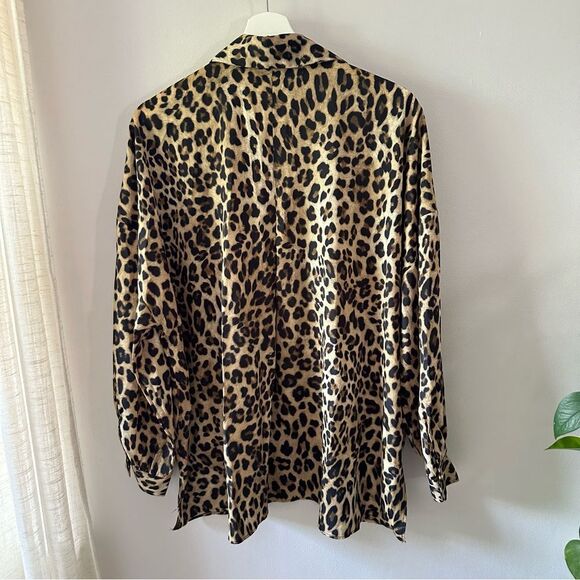Zara Animal Printed Leopard Oversized Blouse Button Down Shirt Collar - Picture 3 of 7